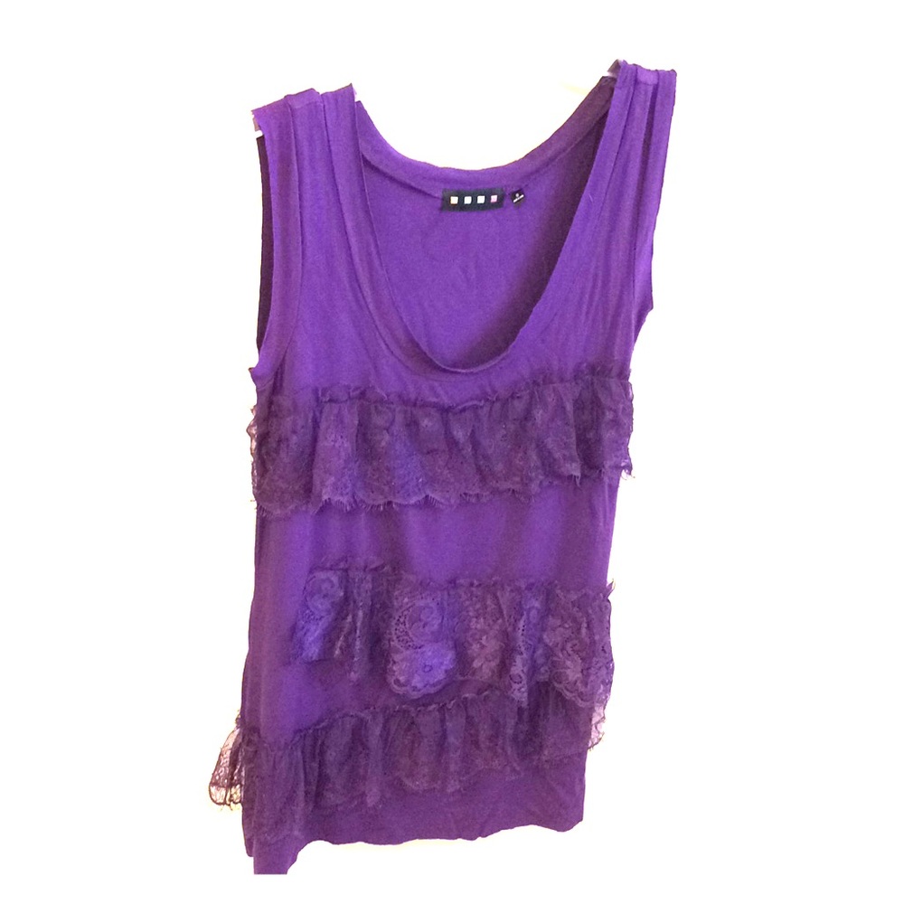 Purple ruffle lace tank top. size small